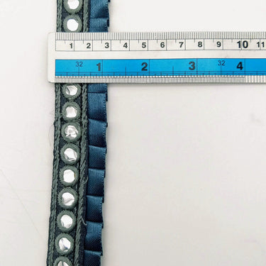 Grey Satin Pleated Lace Trim, Mirrored Fringe Trimming, Approx. 30mm wide